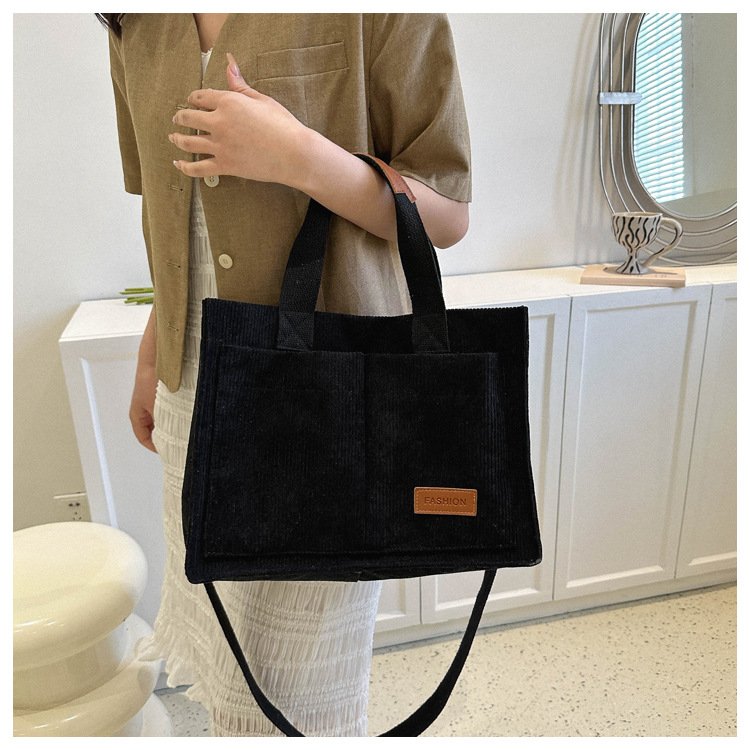 Vintage Corduroy Tote Bag Fashion Durable Shoulder Bag Large Capacity Travel Shopping Bag