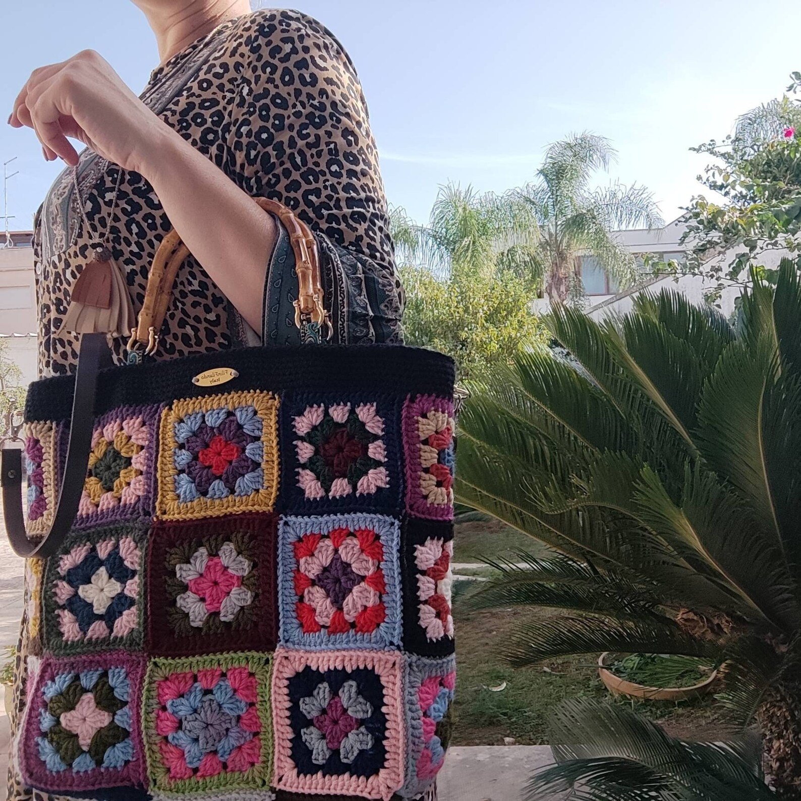 Custom Bags With Logo Vintage Woven Granny Square Handmade Tote Crochet Oversize Big Shopper Luxury Shopping Boho Bags For Woman