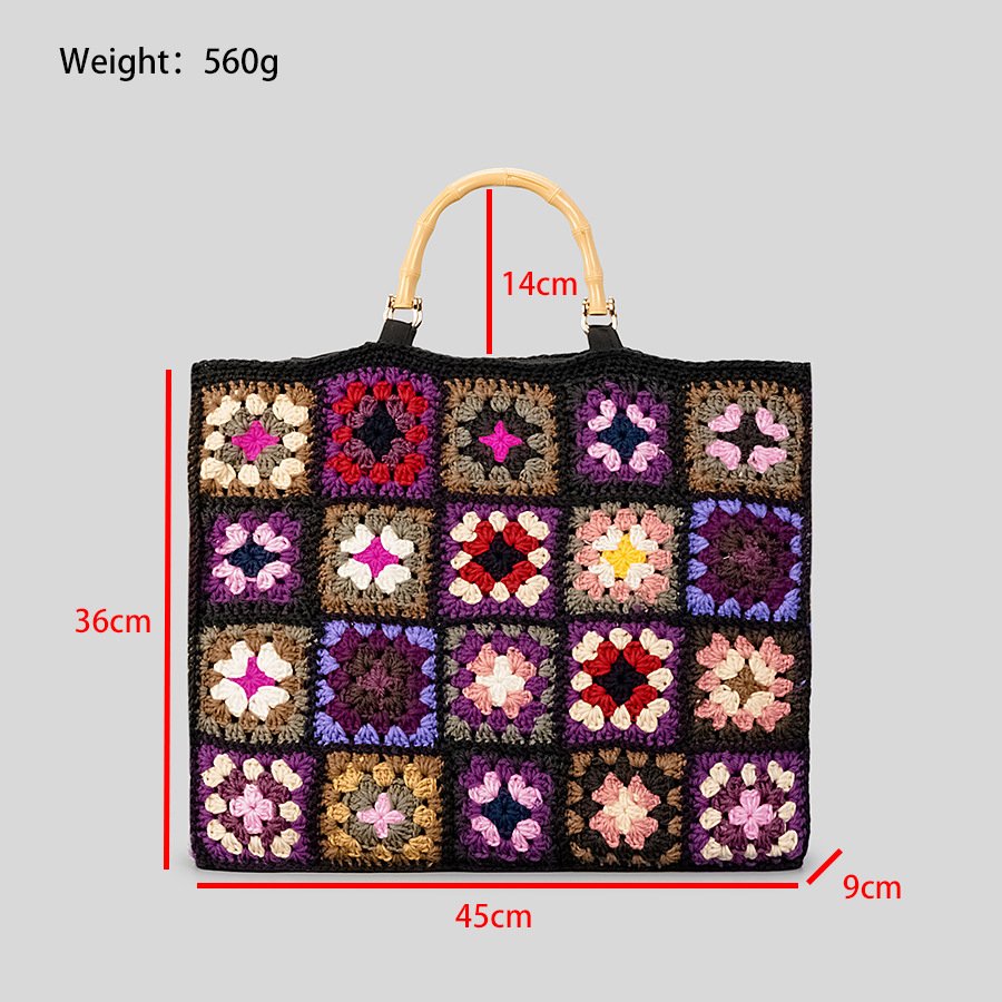 Custom Bags With Logo Vintage Woven Granny Square Handmade Tote Crochet Oversize Big Shopper Luxury Shopping Boho Bags For Woman