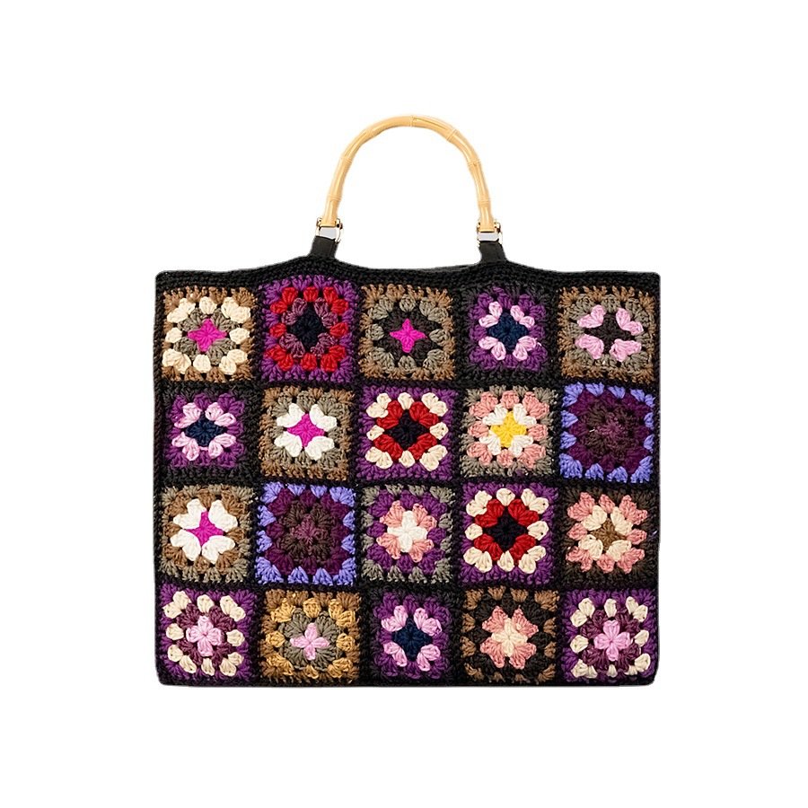 Custom Bags With Logo Vintage Woven Granny Square Handmade Tote Crochet Oversize Big Shopper Luxury Shopping Boho Bags For Woman