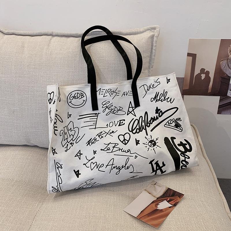 Fashion Graffiti Women Shoulder Bag korean tote bag Canvas Handbag Female Large Capacity Tote Ladies Portable Shopping Bag