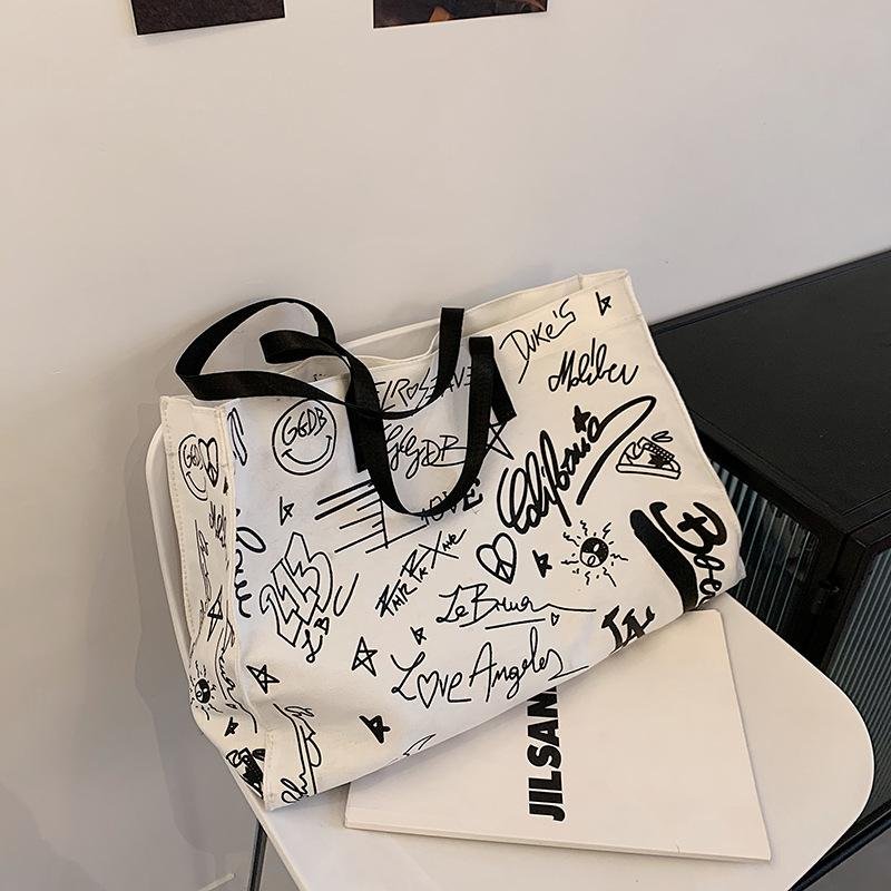 Fashion Graffiti Women Shoulder Bag korean tote bag Canvas Handbag Female Large Capacity Tote Ladies Portable Shopping Bag