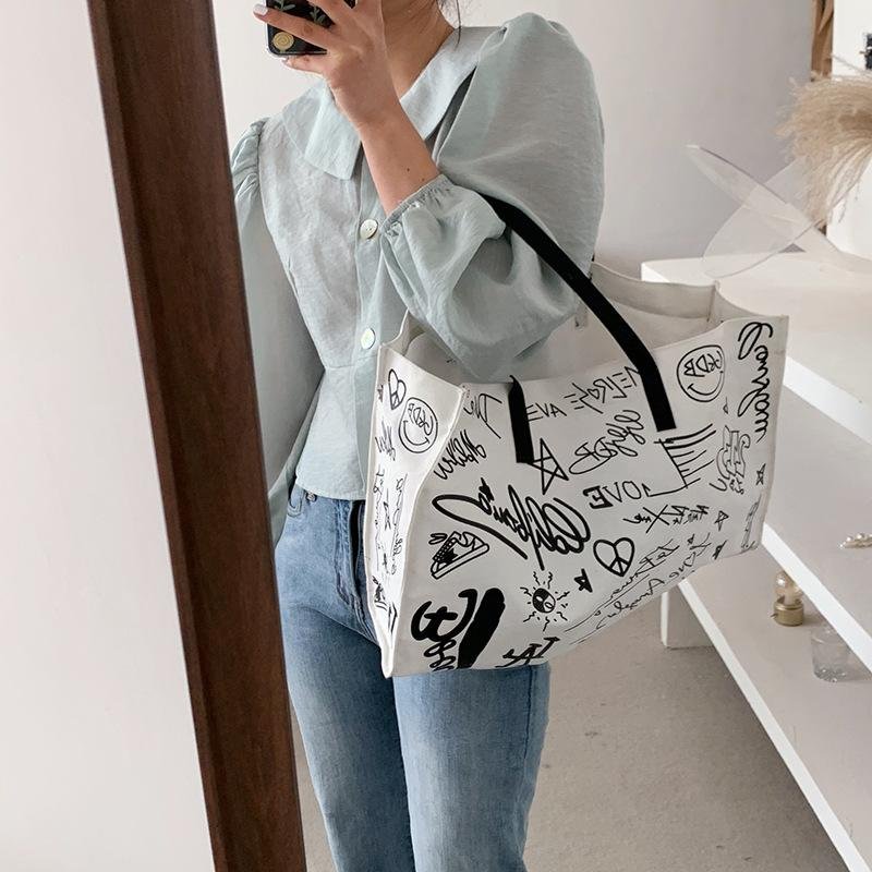 Fashion Graffiti Women Shoulder Bag korean tote bag Canvas Handbag Female Large Capacity Tote Ladies Portable Shopping Bag