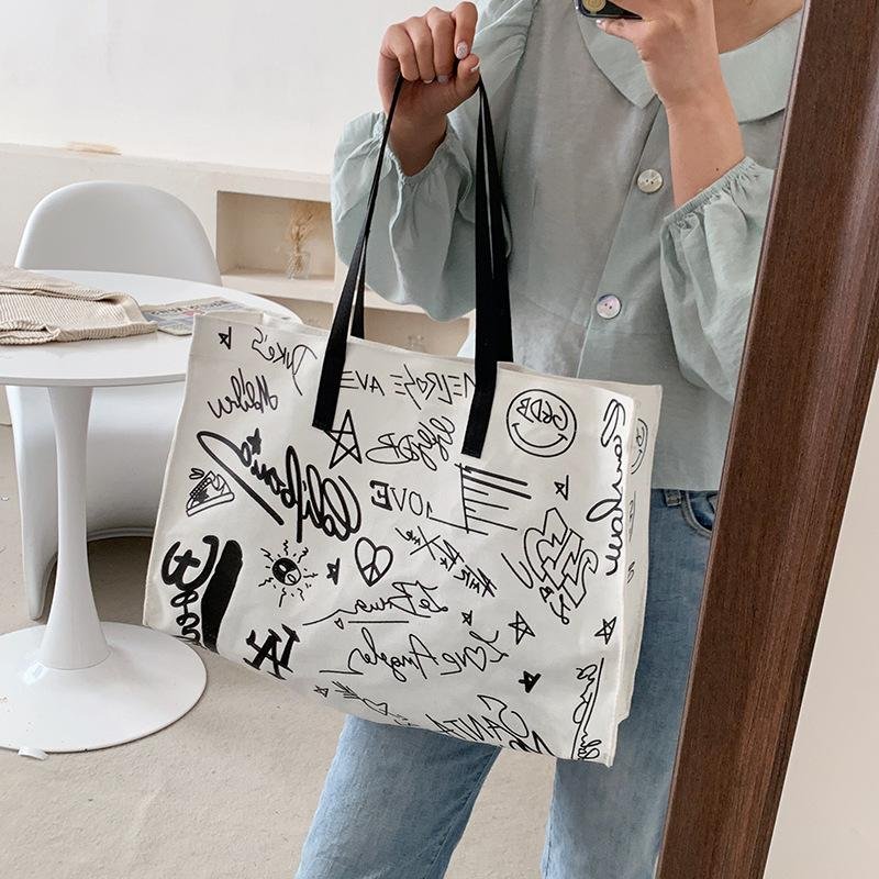 Fashion Graffiti Women Shoulder Bag korean tote bag Canvas Handbag Female Large Capacity Tote Ladies Portable Shopping Bag