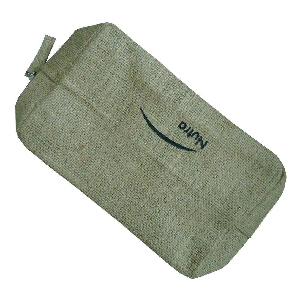 Custom Logo Burlap Toiletry Pouch Make up Zipper Bag Organic Jute Cosmetic Bag With Customized Logo Print