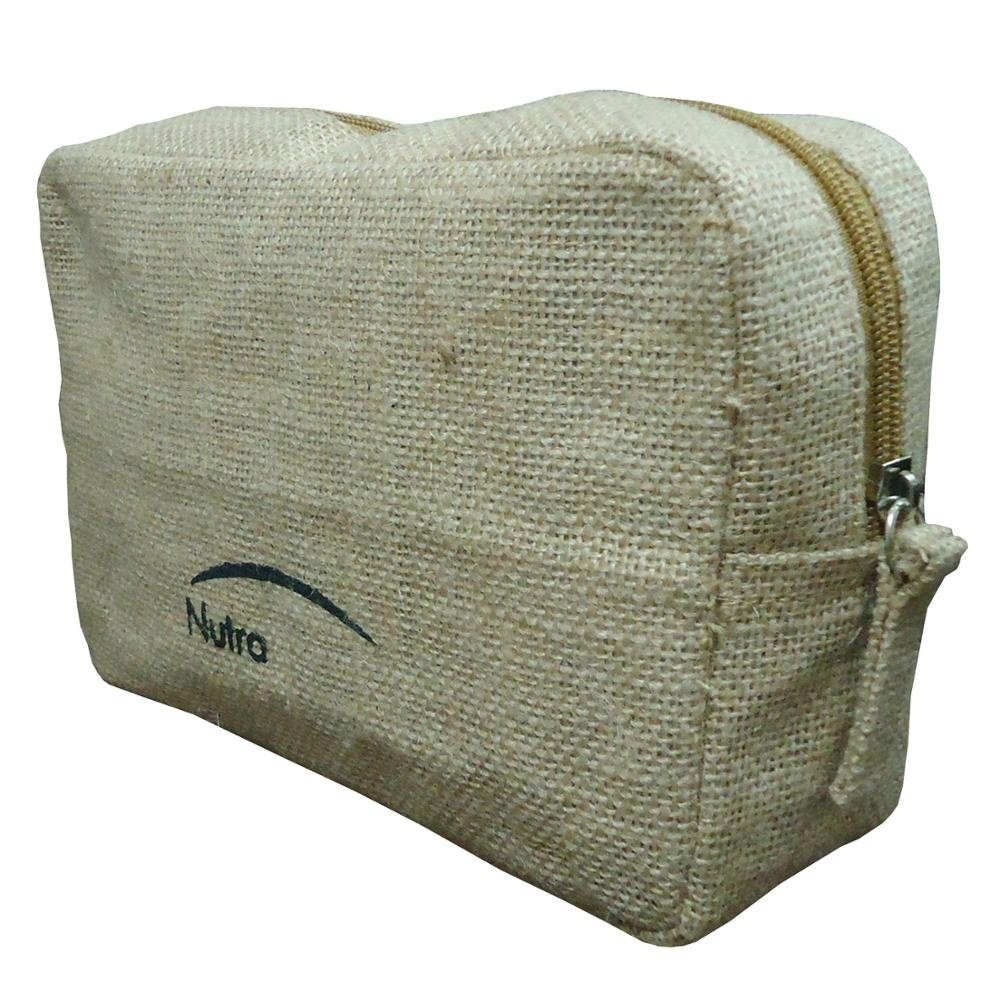 Custom Logo Burlap Toiletry Pouch Make up Zipper Bag Organic Jute Cosmetic Bag With Customized Logo Print