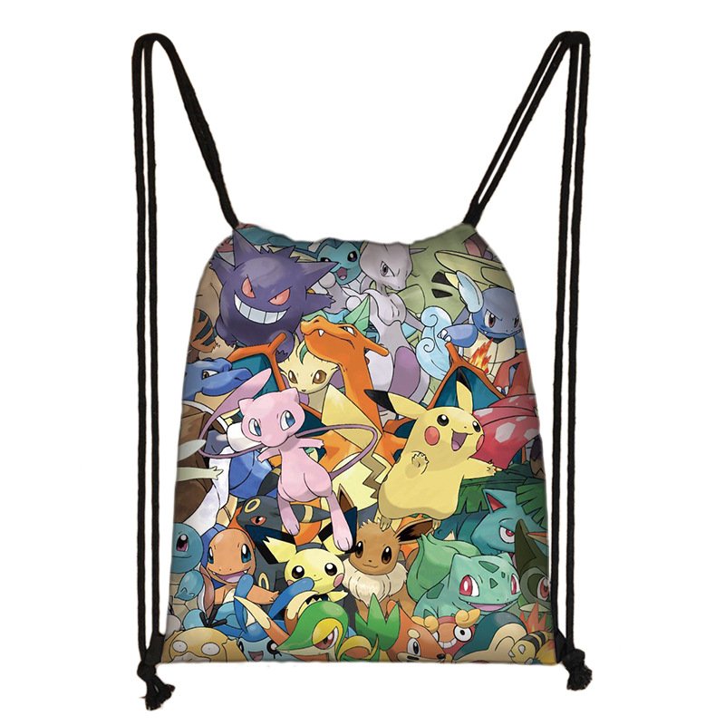 24 Designs 32*38cm Video Game POKE Drawstring Backpack Cartoon Schoolbag Anime Character Printing Shopping Bag