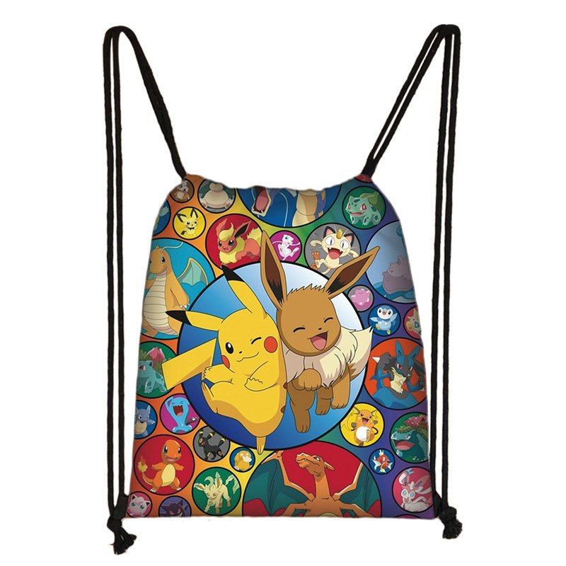 24 Designs 32*38cm Video Game POKE Drawstring Backpack Cartoon Schoolbag Anime Character Printing Shopping Bag