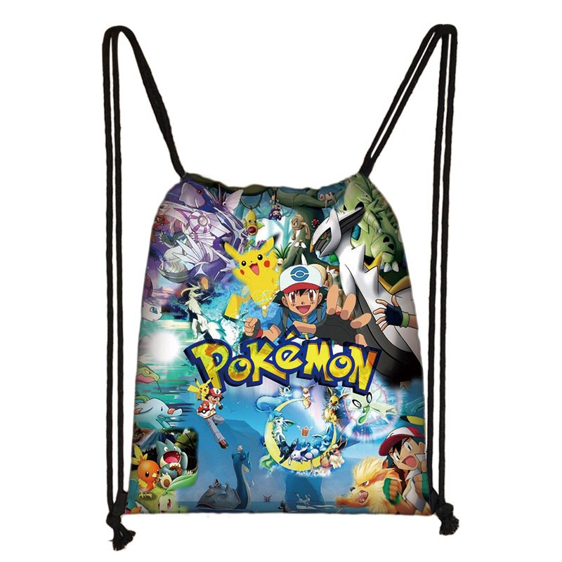 24 Designs 32*38cm Video Game POKE Drawstring Backpack Cartoon Schoolbag Anime Character Printing Shopping Bag