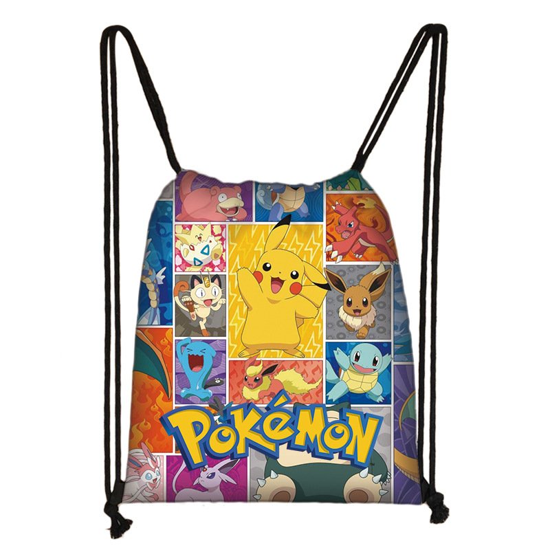 24 Designs 32*38cm Video Game POKE Drawstring Backpack Cartoon Schoolbag Anime Character Printing Shopping Bag