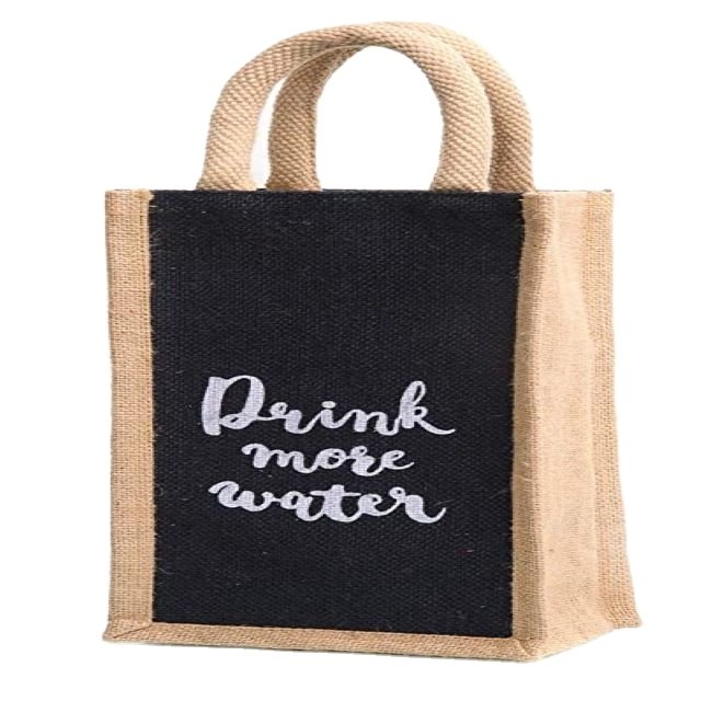 Wholesale Eco-Reusable Waterproof Burlap Canvas Handbags Jute Shopping Tote Wine Gift Bag Wholesale Waterproof Handmade Bag
