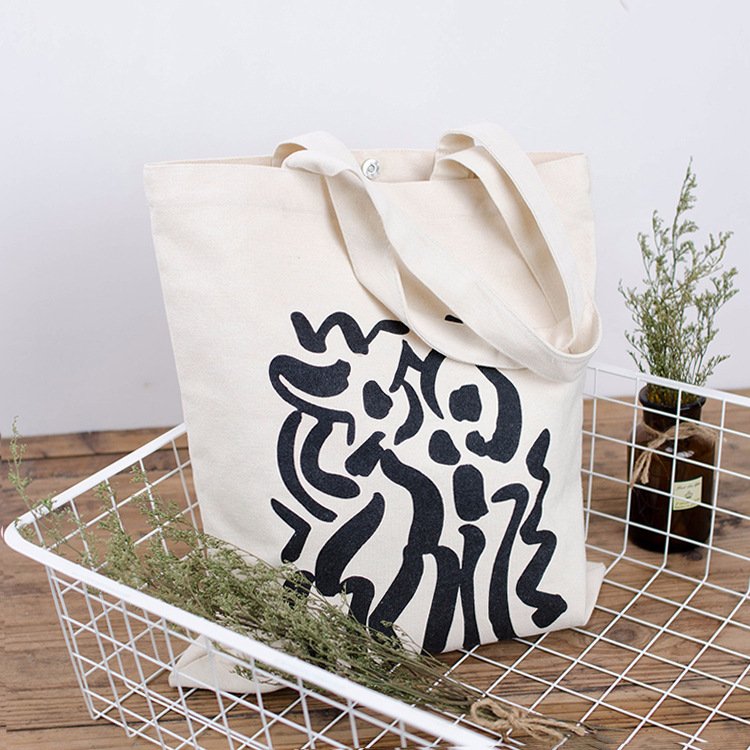 Creative Graffiti Canvas Tote Bag Natural Color Eco-friendly Shopping Cotton Bag with Bottom no Side