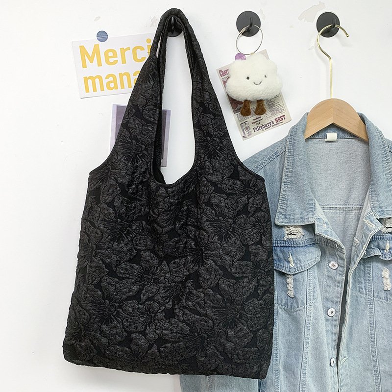 Student large capacity canvas weekend bag 2024 new design sense simple fairy flower lace shoulder bag cheap shopping bag