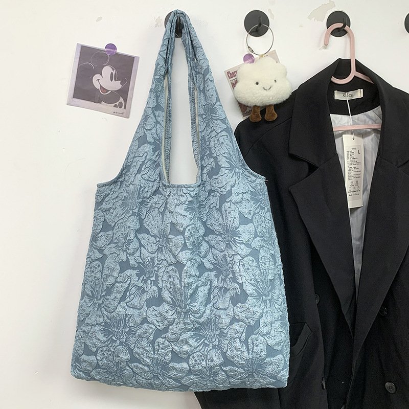 Student large capacity canvas weekend bag 2024 new design sense simple fairy flower lace shoulder bag cheap shopping bag