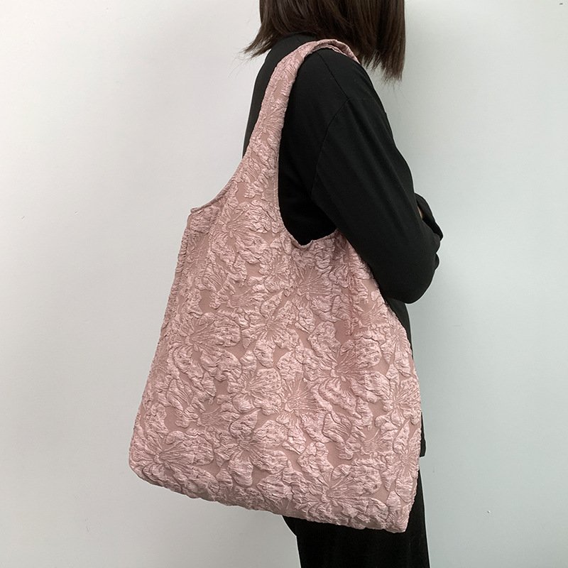 Student large capacity canvas weekend bag 2024 new design sense simple fairy flower lace shoulder bag cheap shopping bag