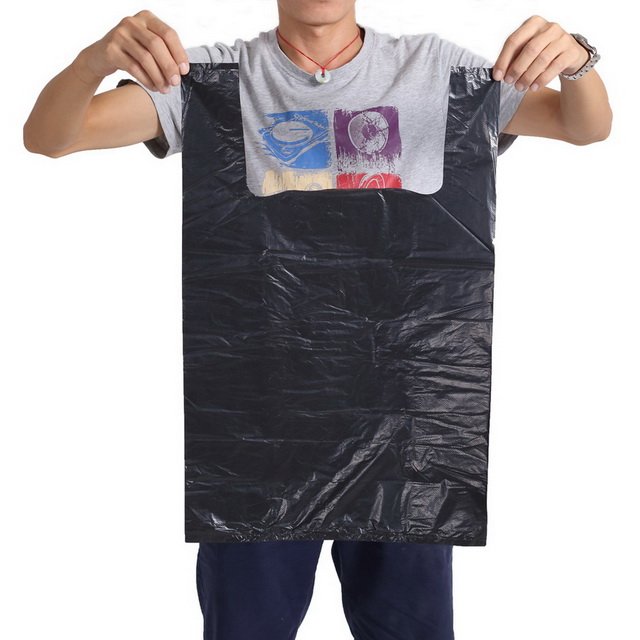 Cheap Price Good Quality 12" x 7" x 22" 17 micron Large Plastic Black White T Shirt Shopping Bag with Handle