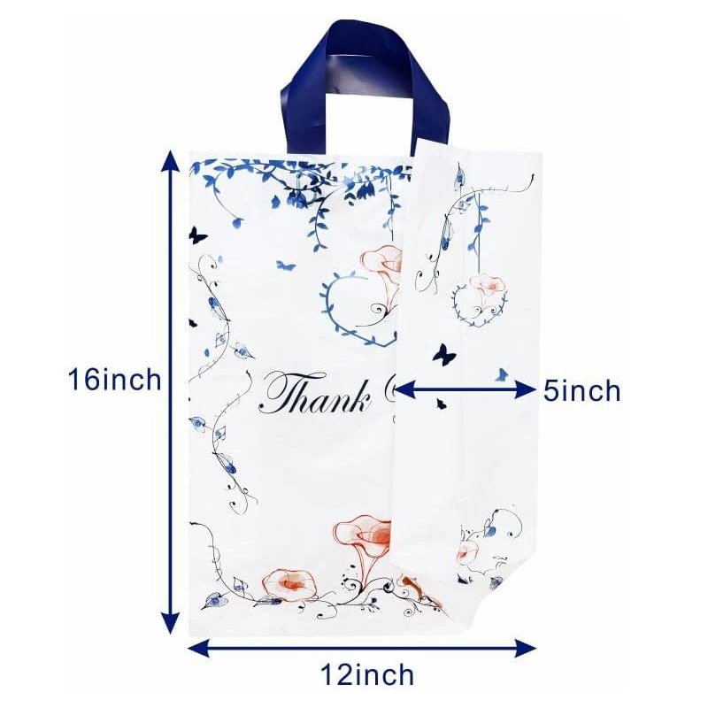 Plastic Thank You Shopping Bags with Soft Loop Handle for Small Business Online Clothes Store Shoes Store Custom Logo