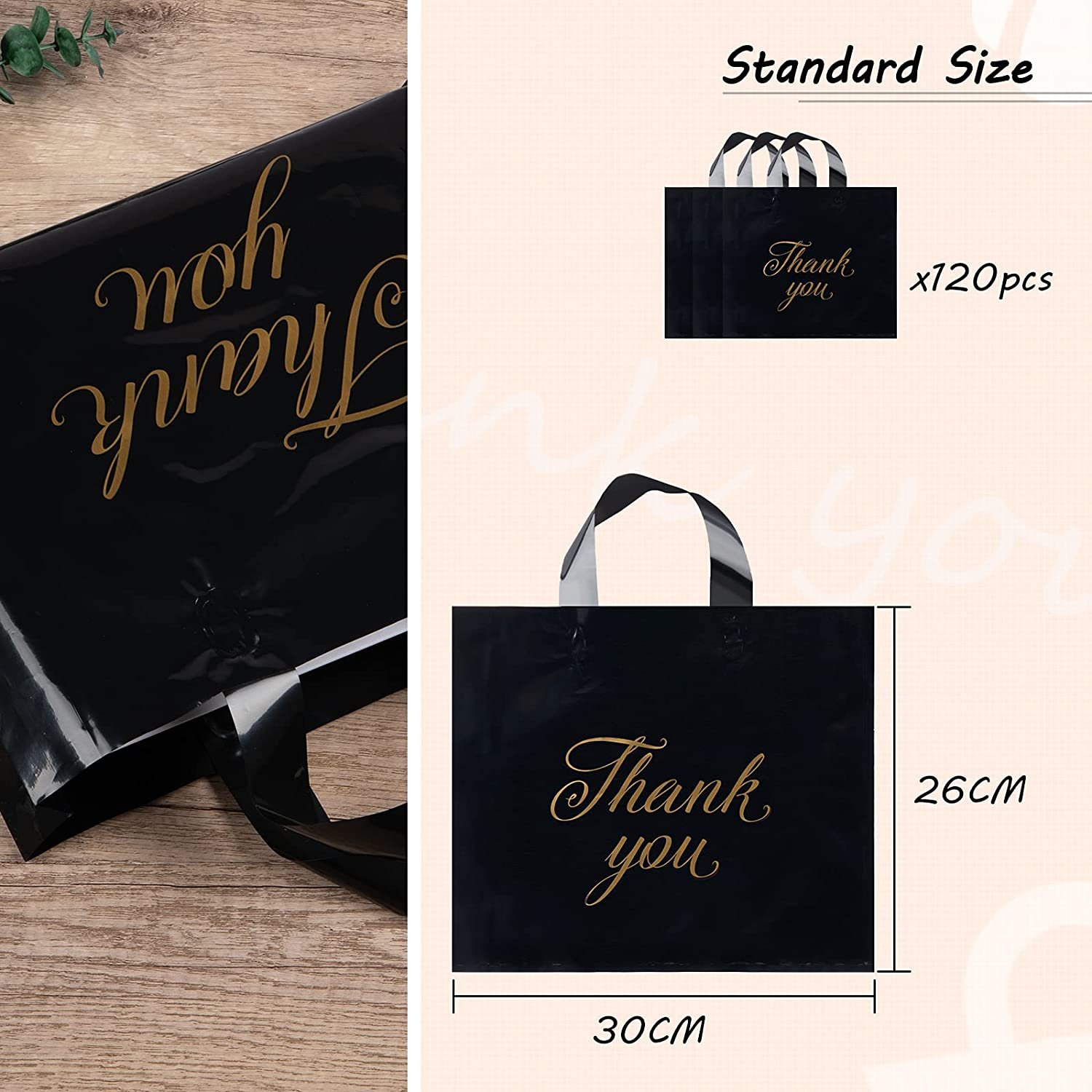 Large Reusable PE Plastic Shopping Bag with Handle Custom Logo Die Cut Thank You Bag for Underwear Shoes for Retail Boutique