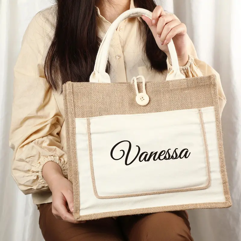 Eco-friendly Shopping Bags Large Capacity Waterproof Beach Shoulder Travel Storage Jute Tote Bag