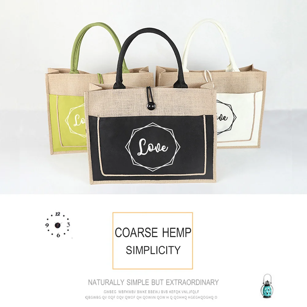 Eco-friendly Shopping Bags Large Capacity Waterproof Beach Shoulder Travel Storage Jute Tote Bag