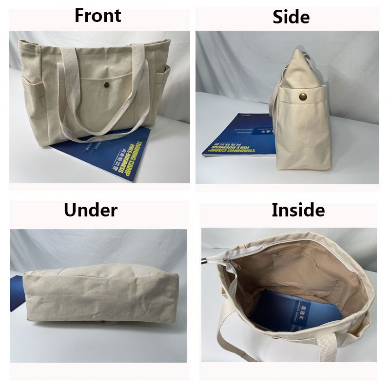 Custom Printed Logo Thick 16Oz 14Oz 12Oz Large Capacity Many multi Pocket Blank Black Canvas Tote Bag School Shopping Bags