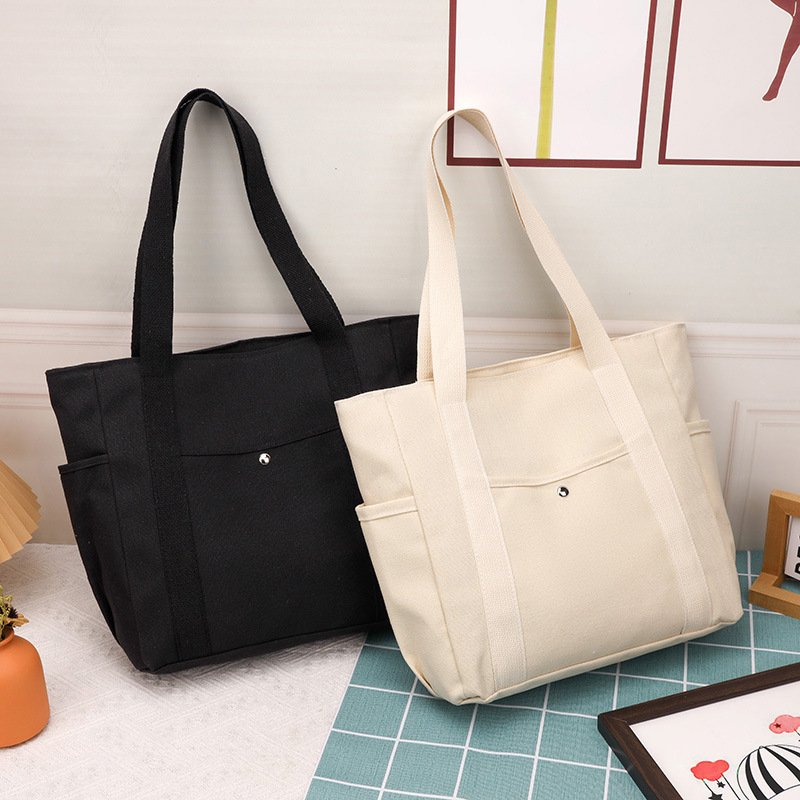 Custom Printed Logo Thick 16Oz 14Oz 12Oz Large Capacity Many multi Pocket Blank Black Canvas Tote Bag School Shopping Bags