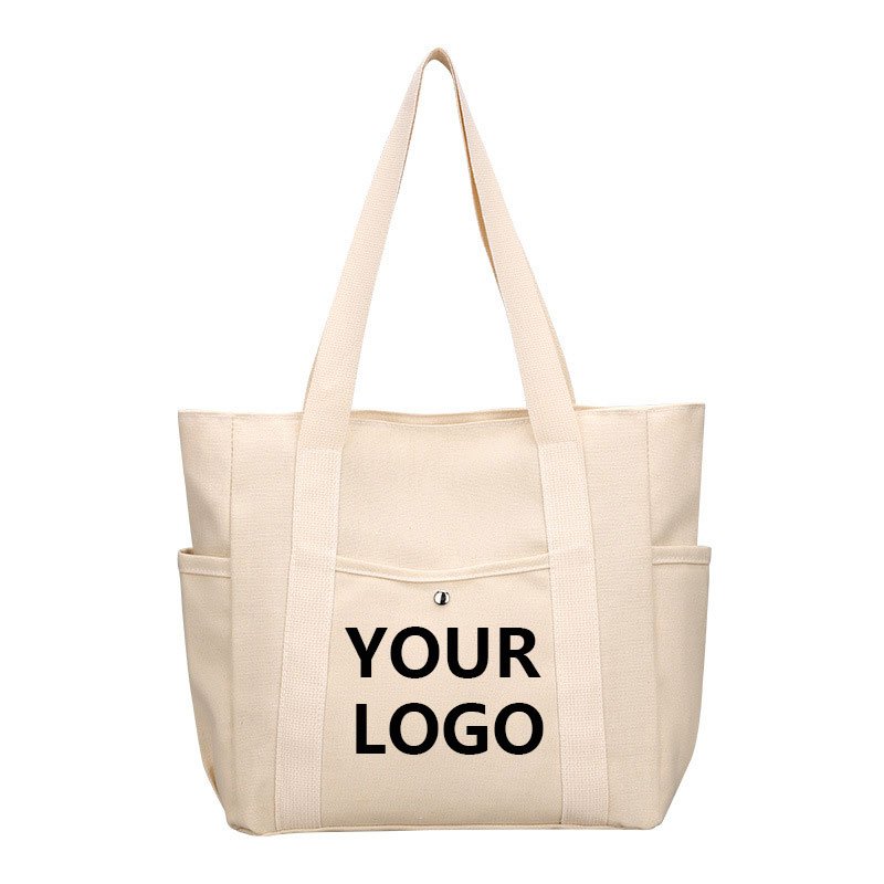 Custom Printed Logo Thick 16Oz 14Oz 12Oz Large Capacity Many multi Pocket Blank Black Canvas Tote Bag School Shopping Bags