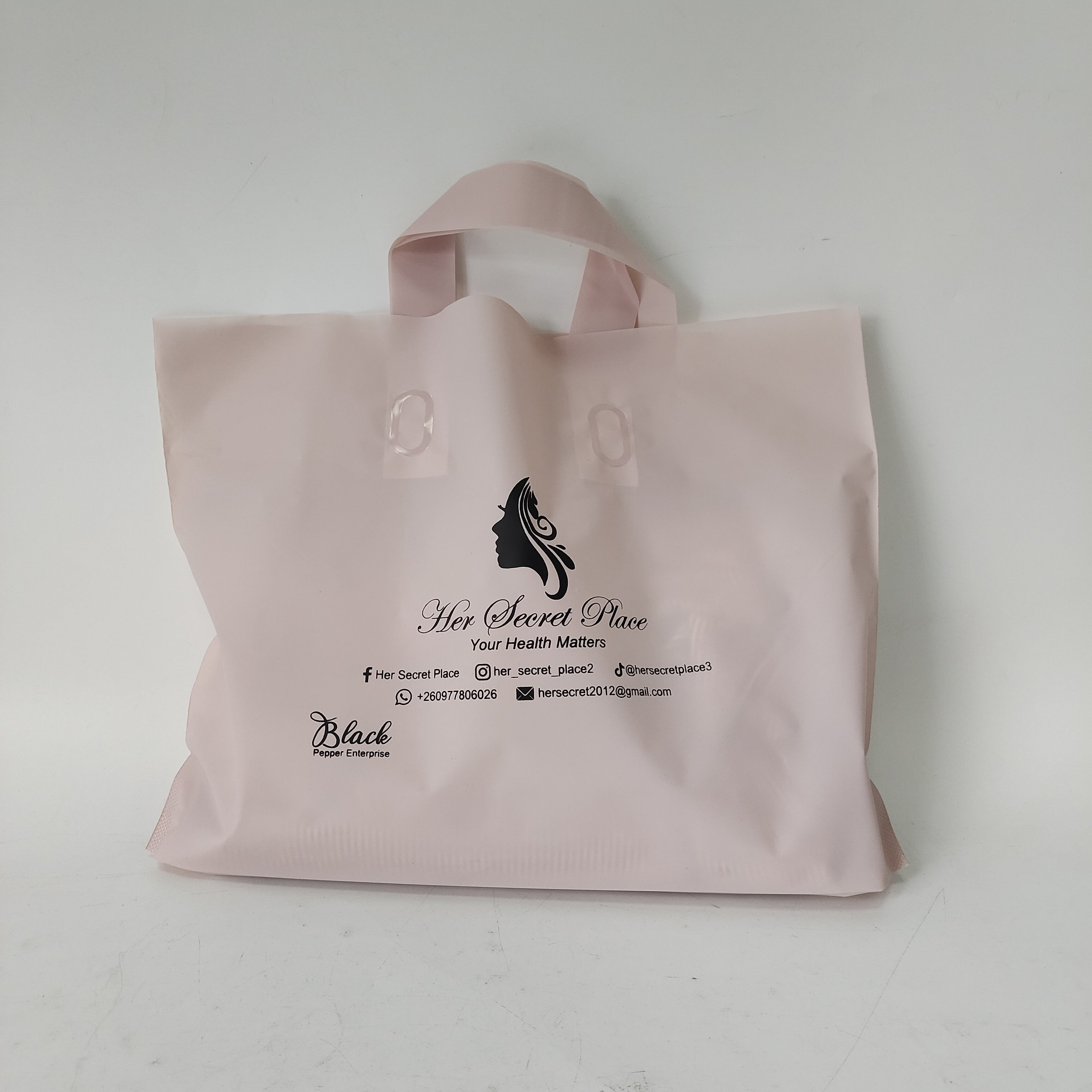 Custom Printed Logo Retail Recyclable Reusable Apricot Plastic Tote Shopping Bag with Handles
