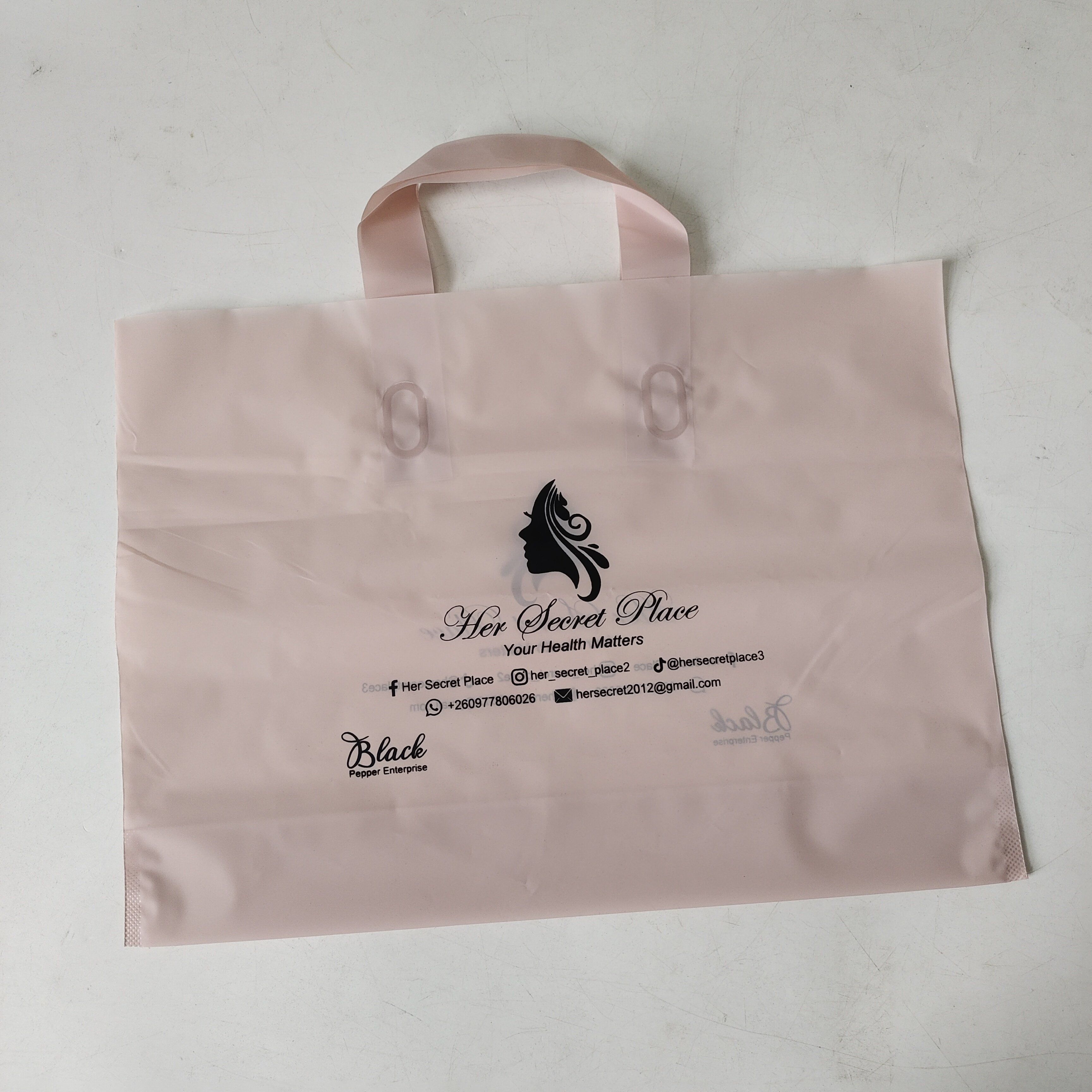 Custom Printed Logo Retail Recyclable Reusable Apricot Plastic Tote Shopping Bag with Handles