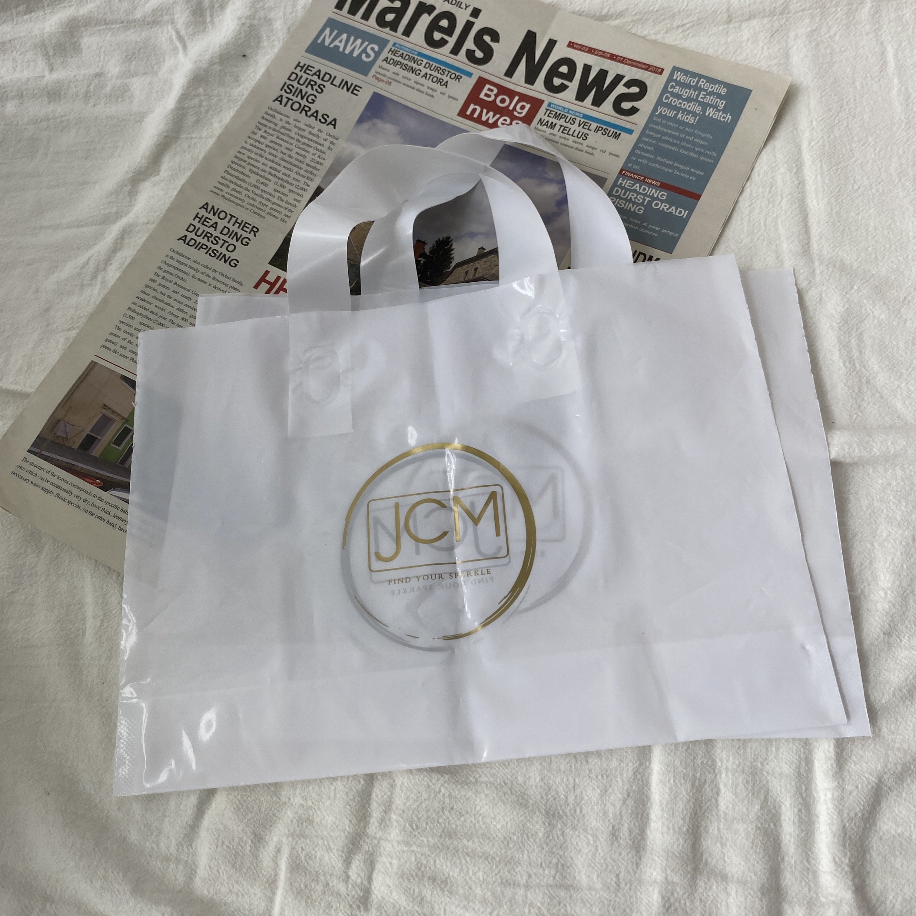 Custom Printed Logo Retail Recyclable Reusable Apricot Plastic Tote Shopping Bag with Handles