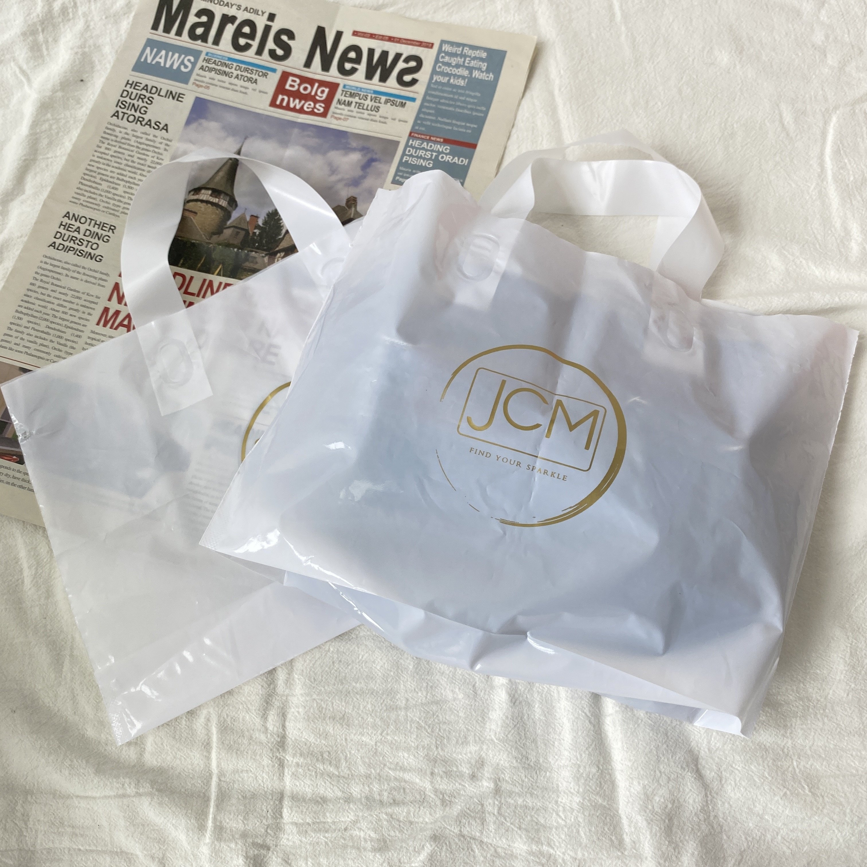 Custom Printed Logo Retail Recyclable Reusable Apricot Plastic Tote Shopping Bag with Handles
