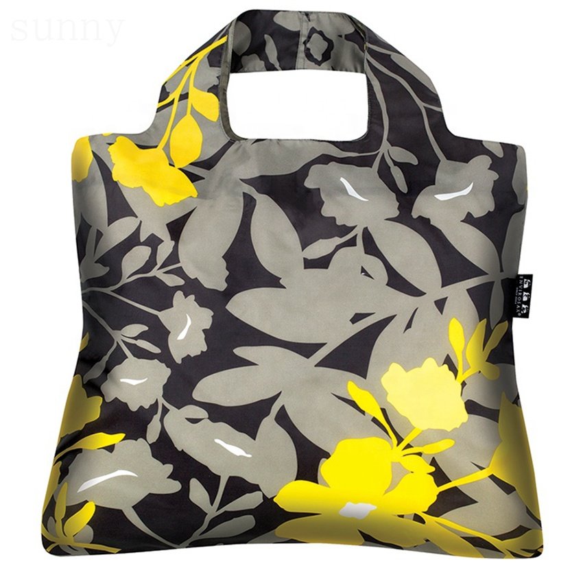 Custom Made Fashion Design Eco Ripstop Grocery Carry Packaging Foldable Reusable Nylon Fabric Shopping Bag Tote Bags With Logo