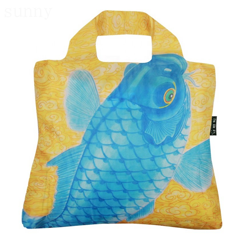Custom Made Fashion Design Eco Ripstop Grocery Carry Packaging Foldable Reusable Nylon Fabric Shopping Bag Tote Bags With Logo