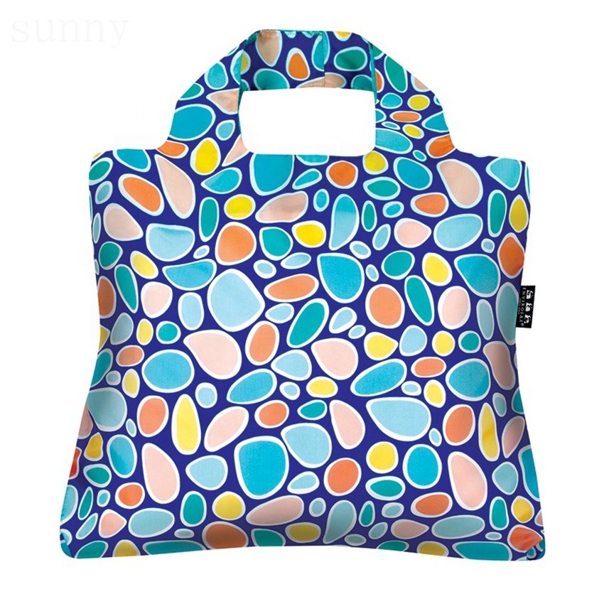 Custom Made Fashion Design Eco Ripstop Grocery Carry Packaging Foldable Reusable Nylon Fabric Shopping Bag Tote Bags With Logo