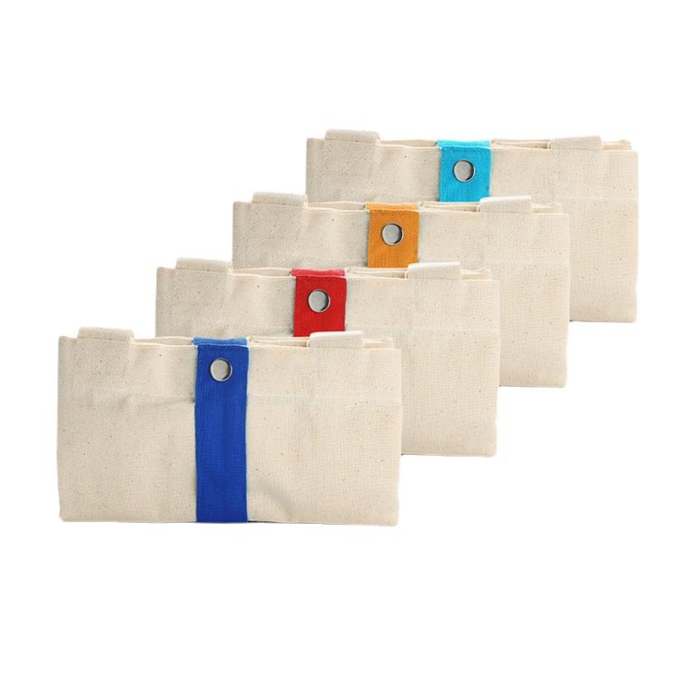 Custom Logo Print Supermarket Folding Canvas Tote Bag Roll Up Cotton Canvas Shopping Bags