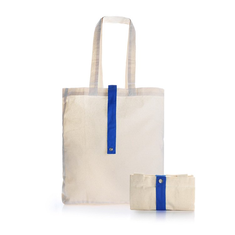Custom Logo Print Supermarket Folding Canvas Tote Bag Roll Up Cotton Canvas Shopping Bags
