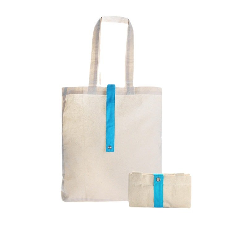 Custom Logo Print Supermarket Folding Canvas Tote Bag Roll Up Cotton Canvas Shopping Bags