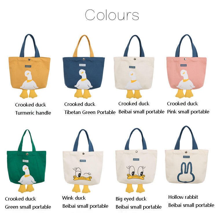 2022 New Versatile Shopping Bag Cute Duck Canvas Leisure Hand Bag Ins Shoulder Tote Bag