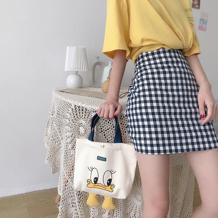 2022 New Versatile Shopping Bag Cute Duck Canvas Leisure Hand Bag Ins Shoulder Tote Bag