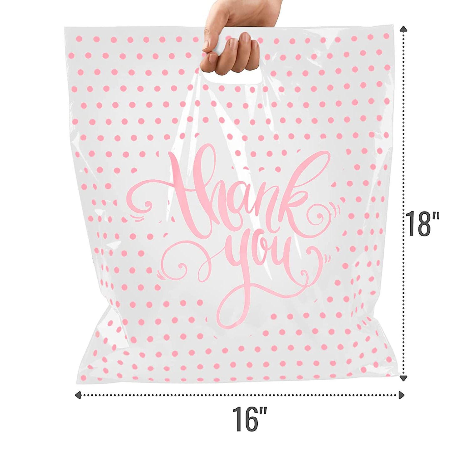 Custom printed business shopping boutique goods pink polka dot luxury die cut handle plastic shopping bag