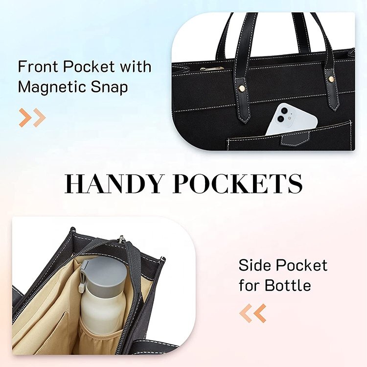 Customized Large Capacity Colorful Eco-Friendly Tote Shopping Bag with Front Pocket and Magnetic Snap Portable Wholesale