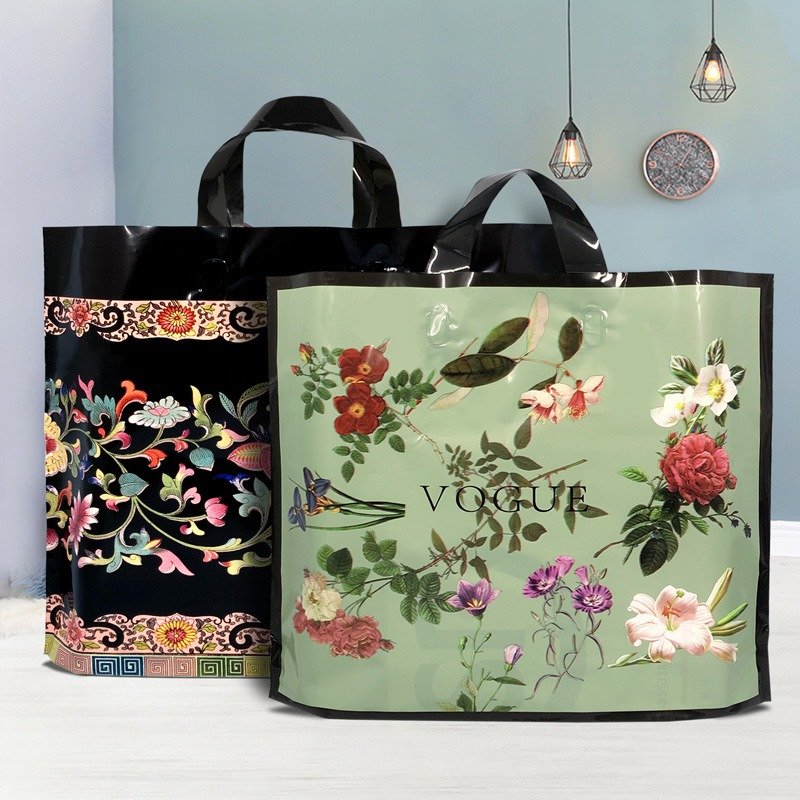 Thank You Flowered Plastic Shopping Bag With Handle Customized Logo Print Standard Size High Quality Heavy Duty Shopping Bag