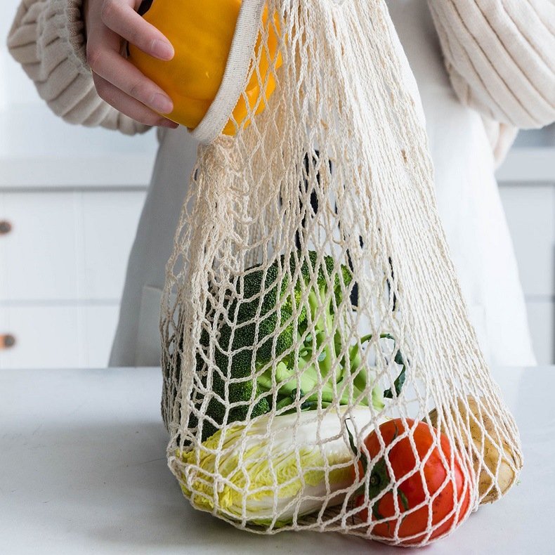 Hot sale Portable Reusable Grocery Fruit and Vegetable tote Bags Washable Cotton Mesh String Organic Shopping net bag mesh