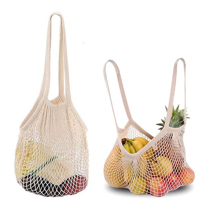 Hot sale Portable Reusable Grocery Fruit and Vegetable tote Bags Washable Cotton Mesh String Organic Shopping net bag mesh