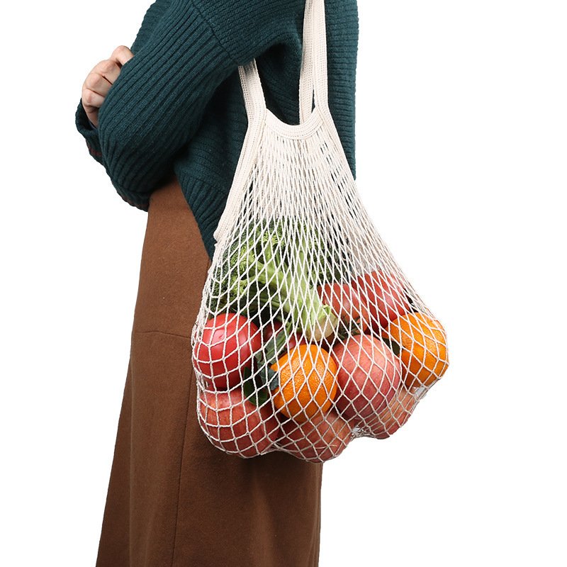 Hot sale Portable Reusable Grocery Fruit and Vegetable tote Bags Washable Cotton Mesh String Organic Shopping net bag mesh