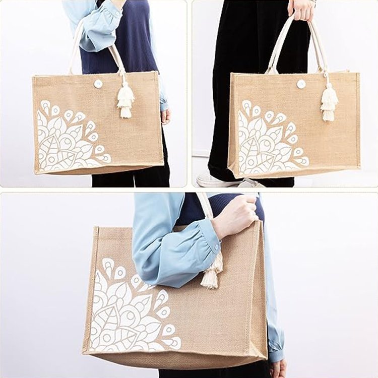 Wholesale Plain Hessian Shopper Bag Custom Printed Logo Large Natural Eco Friendly Burlap Jute Shopping Bag