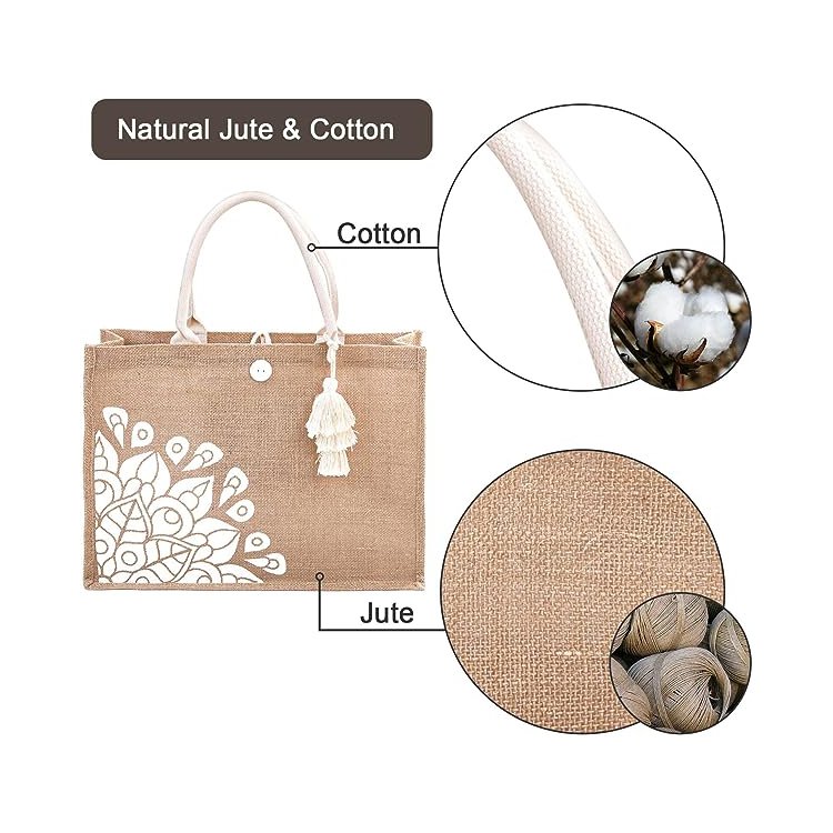 Wholesale Plain Hessian Shopper Bag Custom Printed Logo Large Natural Eco Friendly Burlap Jute Shopping Bag