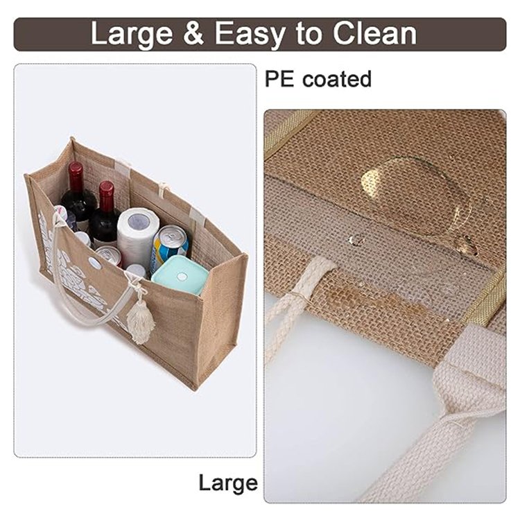 Wholesale Plain Hessian Shopper Bag Custom Printed Logo Large Natural Eco Friendly Burlap Jute Shopping Bag