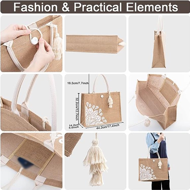 Wholesale Plain Hessian Shopper Bag Custom Printed Logo Large Natural Eco Friendly Burlap Jute Shopping Bag