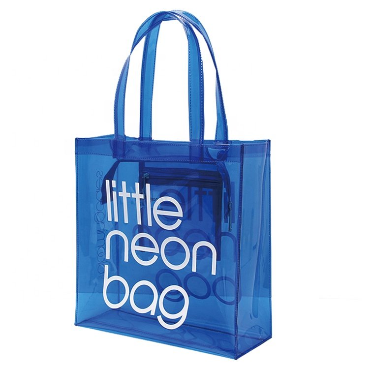 Custom Women Fashion Translucent Plastic Handbag Waterproof Transparent Tote Beach Bags Neon PVC Shopping Bag
